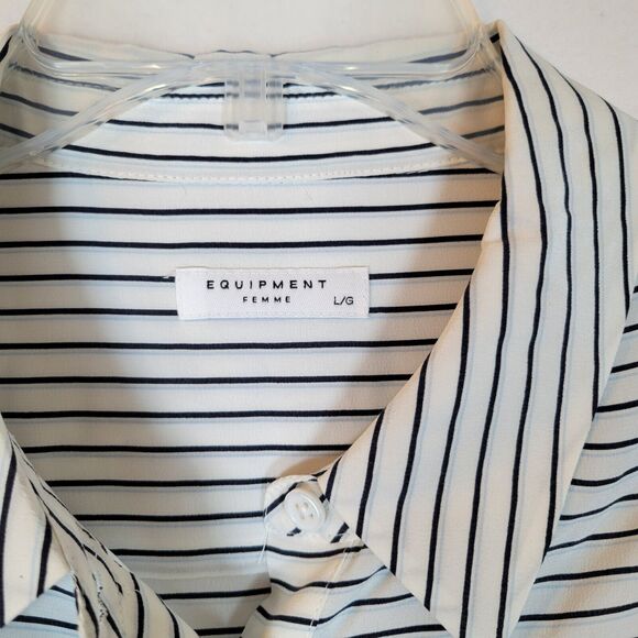 Equipment Femme Womens Silk Reese Striped Shirt Size Large White Career Preppy - Picture 5 of 10